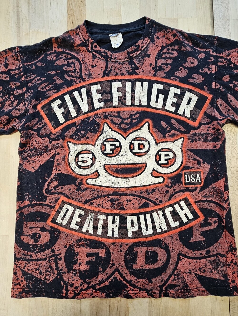 Rare Vintage 5FDP Five Finger Death Punch Medium Shirt All Over Print Concert